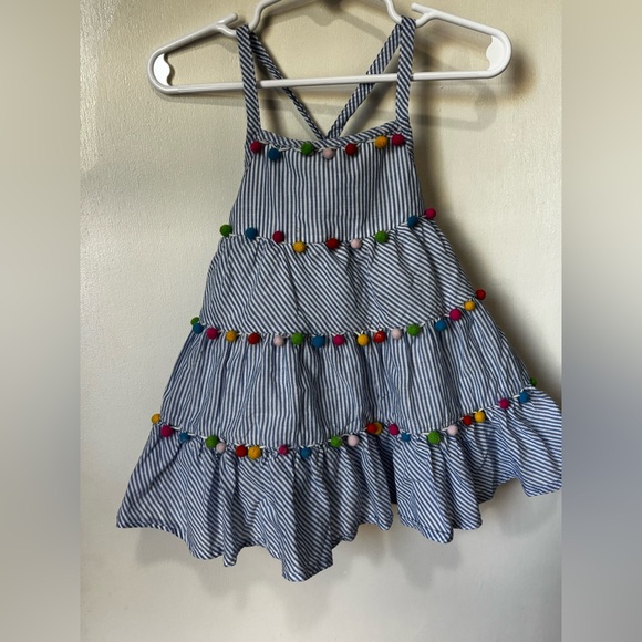 Tommy Bahama Other - Tommy Bahama Blue Striped Dress with Colorful Pom Poms